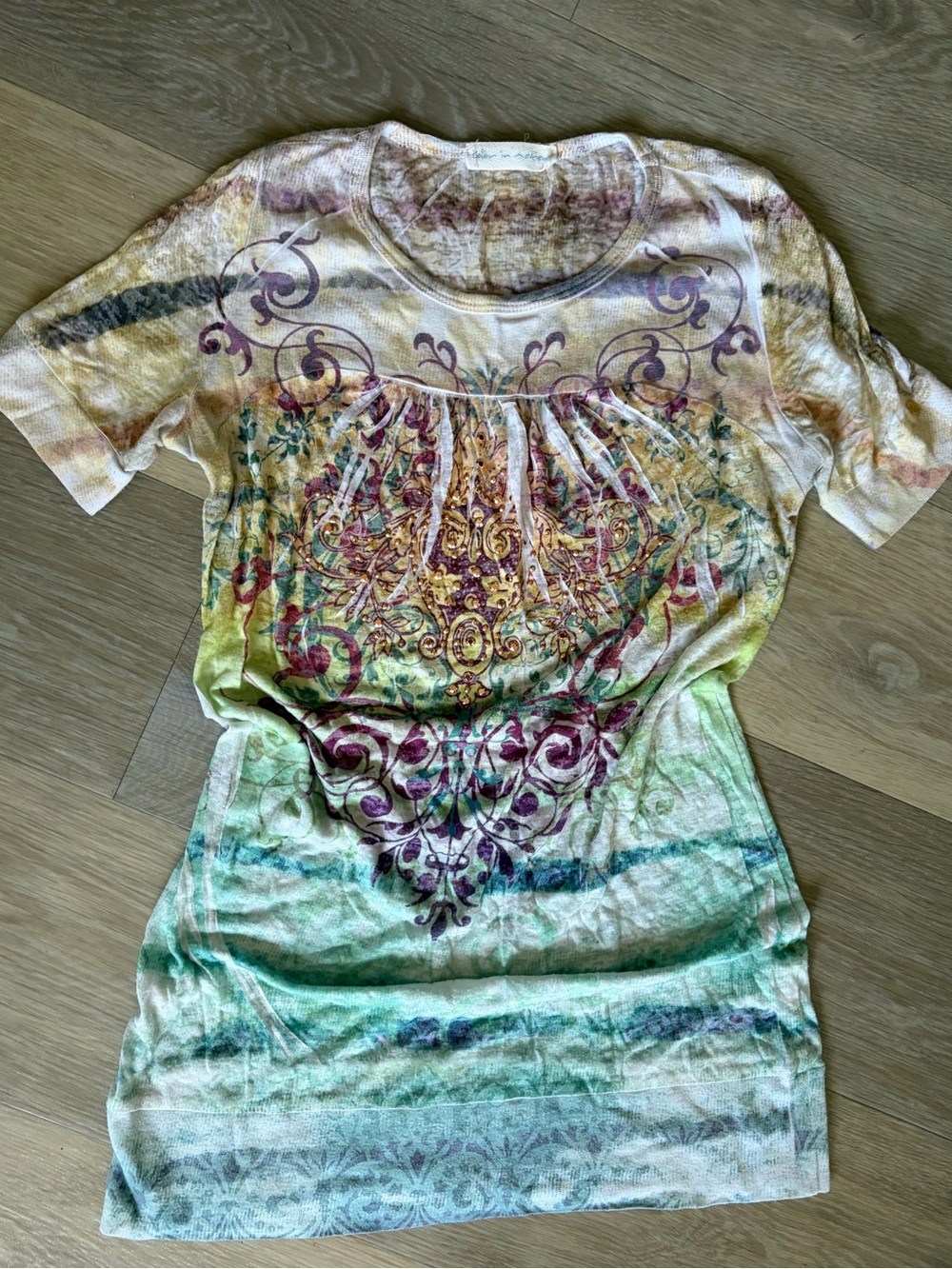 Color in Motion Y2K Rhinestone Graphic Tunic Top Medium